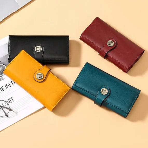 Fashion Genuine Leather Wallet Card Holder Female Long Purse Leather Female Clutch Wallets Zipper Purse Money Bag